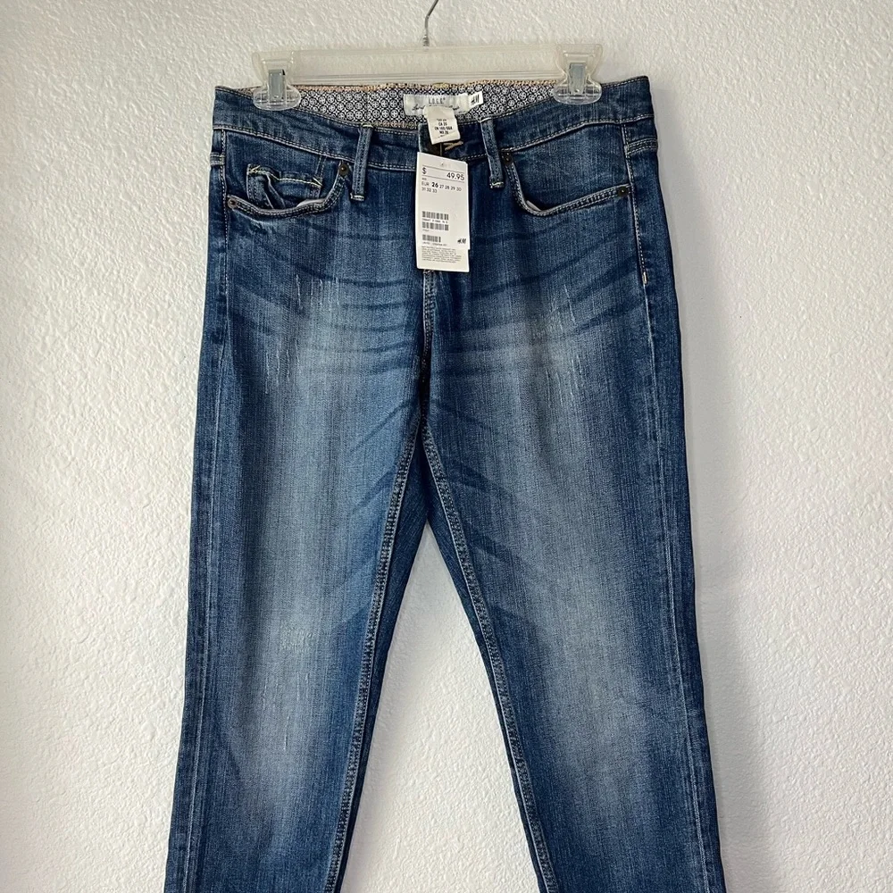 HM L.O.G.G Boyfriend Blue Distress Jeans Size 26.